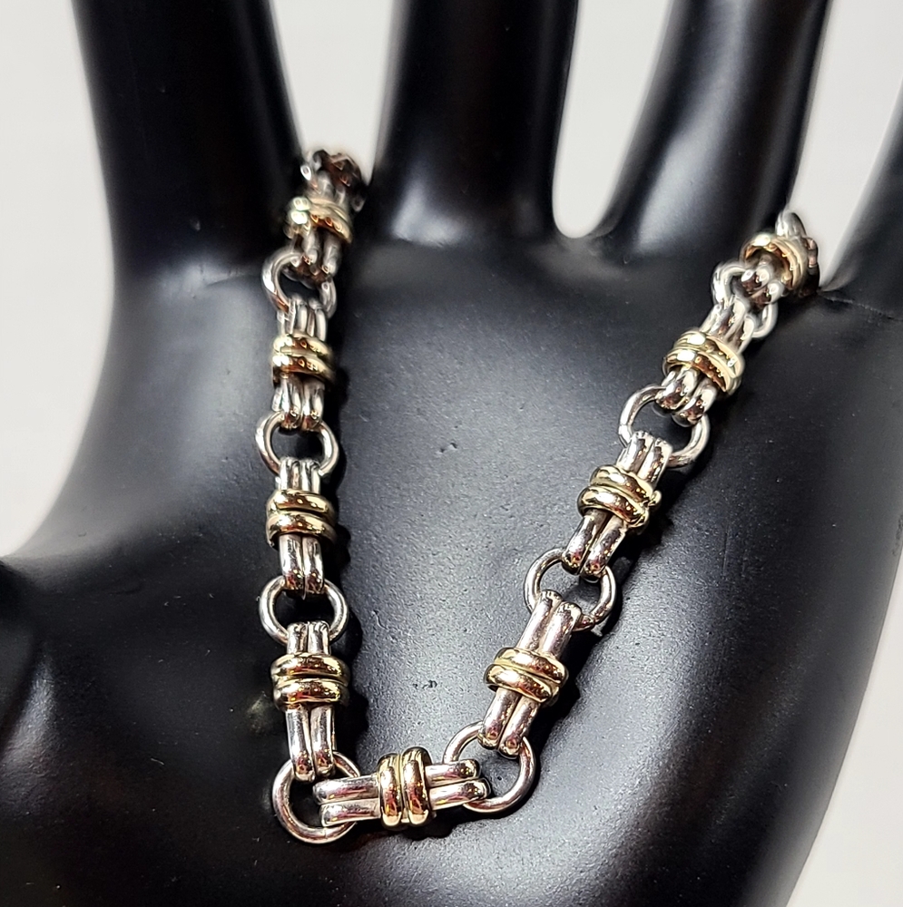 14k Yellow Gold 925 Silver Link Bracelet. Used. Unisex